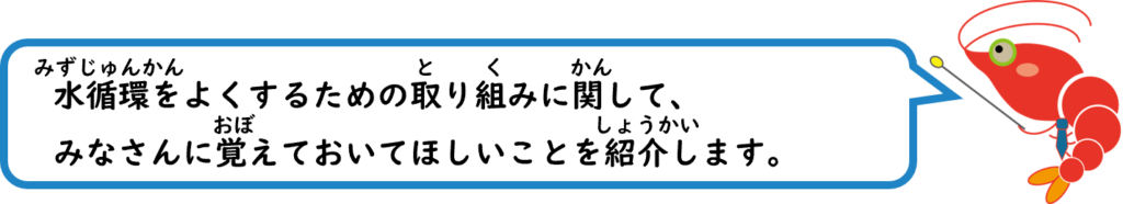 水循環をよくするための取り組みに関して、
みなさんに覚えておいてほしいことを紹介します。